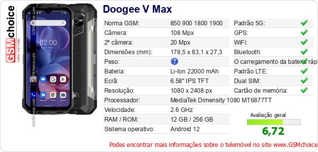 Doogee V Max Especificações técnicas do telemóvel 
