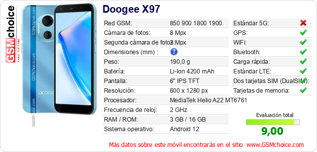 Doogee X97 Datos técnicos del móvil Doogee X97 Datos técnicos del móvil