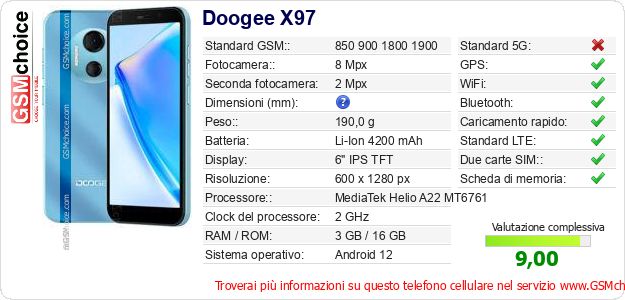 Doogee X97 Dati tecnici di telefono cellulare 