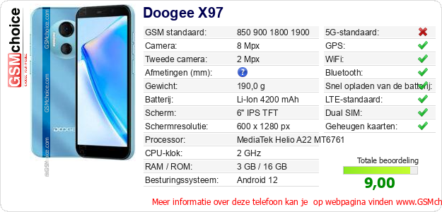 Doogee X97 Technische gegevens 