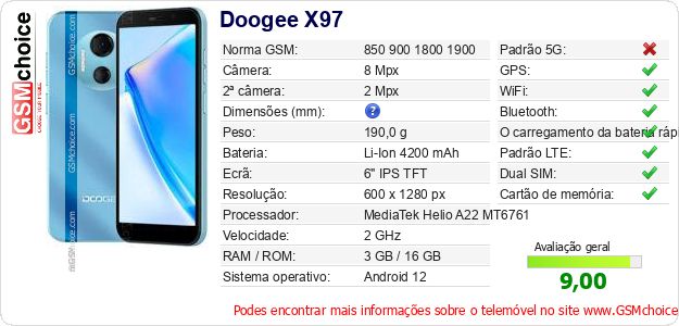 Doogee X97 Especificações técnicas do telemóvel 