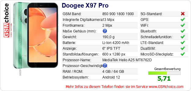 Doogee X97 Pro technische Daten Doogee X97 Pro technische Daten