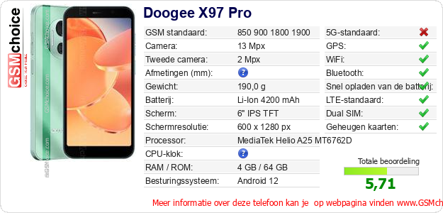 Doogee X97 Pro Technische gegevens Doogee X97 Pro Technische gegevens