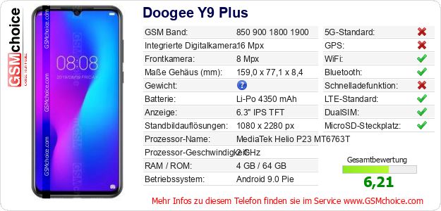 Doogee Y9 Plus technische Daten Doogee Y9 Plus technische Daten