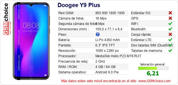 Doogee Y9 Plus Datos técnicos del móvil Doogee Y9 Plus Datos técnicos del móvil