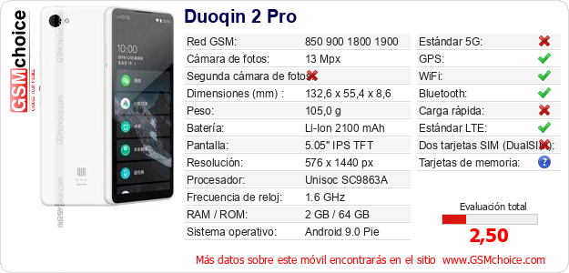 Duoqin 2 Pro Datos técnicos del móvil 