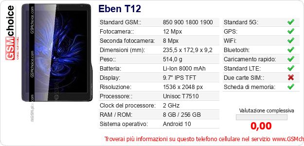 Eben T12 Dati tecnici di telefono cellulare Eben T12 Dati tecnici di telefono cellulare