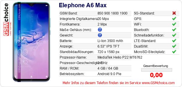 Elephone A6 Max technische Daten Elephone A6 Max technische Daten