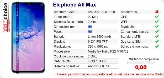 Elephone A6 Max Dati tecnici di telefono cellulare Elephone A6 Max Dati tecnici di telefono cellulare