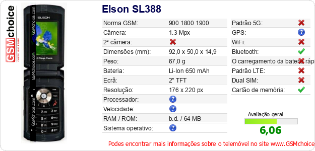 Elson SL388 Especificações técnicas do telemóvel 