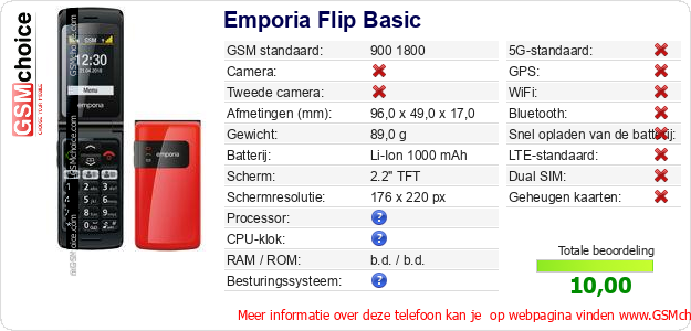 Emporia Flip Basic Technische gegevens 