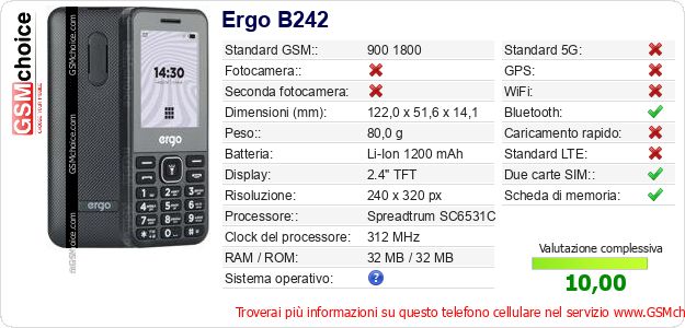 Ergo B242 Dati tecnici di telefono cellulare Ergo B242 Dati tecnici di telefono cellulare