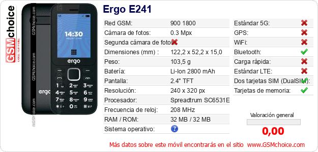 Ergo E241 Datos técnicos del móvil Ergo E241 Datos técnicos del móvil
