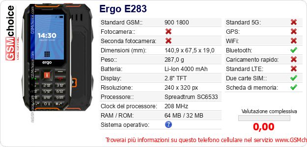 Ergo E283 Dati tecnici di telefono cellulare Ergo E283 Dati tecnici di telefono cellulare