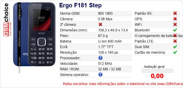 Ergo F181 Step Especificações técnicas do telemóvel 