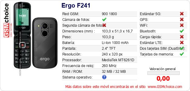 Ergo F241 Datos técnicos del móvil Ergo F241 Datos técnicos del móvil