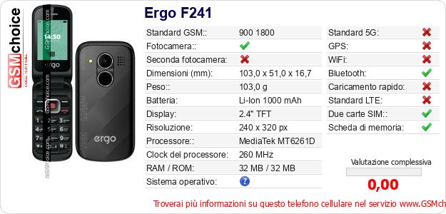 Ergo F241 Dati tecnici di telefono cellulare 
