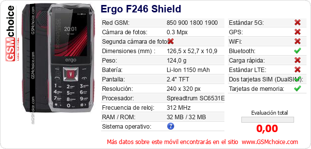 Ergo F246 Shield Datos técnicos del móvil  Ergo F246 Shield Datos técnicos del móvil