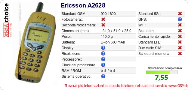 Ericsson A2628 Dati tecnici di telefono cellulare 