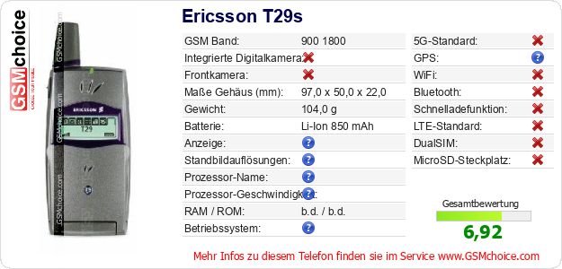 Ericsson T29s technische Daten Ericsson T29s technische Daten