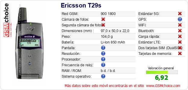 Ericsson T29s Datos técnicos del móvil Ericsson T29s Datos técnicos del móvil