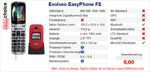 Evolveo EasyPhone FS technische Daten Evolveo EasyPhone FS technische Daten