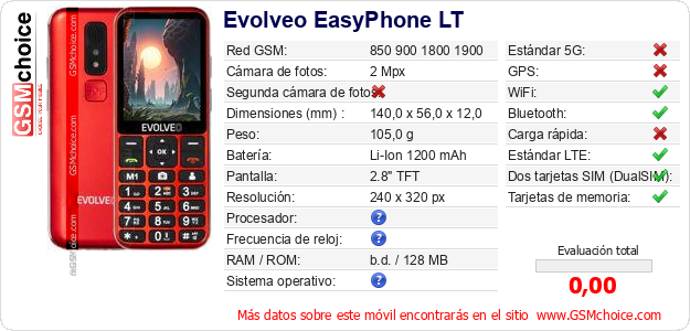 Evolveo EasyPhone LT Datos técnicos del móvil Evolveo EasyPhone LT Datos técnicos del móvil