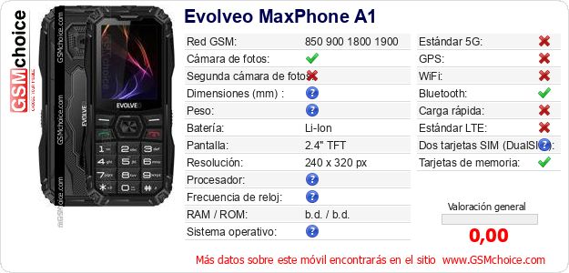 Evolveo MaxPhone A1 Datos técnicos del móvil Evolveo MaxPhone A1 Datos técnicos del móvil