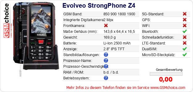 Evolveo StrongPhone Z4 technische Daten Evolveo StrongPhone Z4 technische Daten