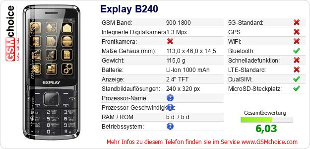 Explay B240 technische Daten Explay B240 technische Daten