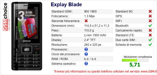 Explay Blade Dati tecnici di telefono cellulare 