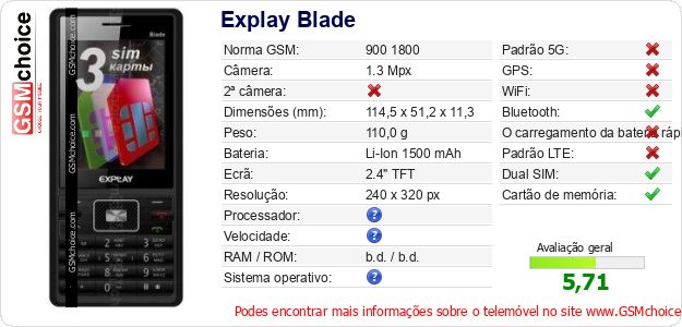 Explay Blade Especificações técnicas do telemóvel Explay Blade Especificações técnicas do telemóvel