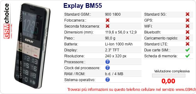 Explay BM55 Dati tecnici di telefono cellulare Explay BM55 Dati tecnici di telefono cellulare