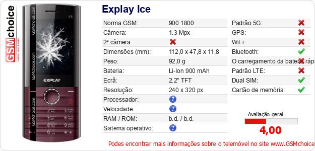 Explay Ice Especificações técnicas do telemóvel Explay Ice Especificações técnicas do telemóvel