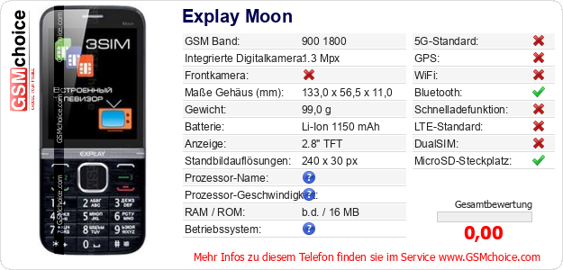 Explay Moon technische Daten Explay Moon technische Daten