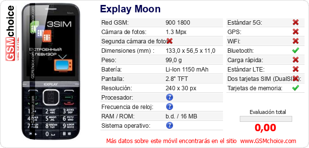 Explay Moon Datos técnicos del móvil Explay Moon Datos técnicos del móvil