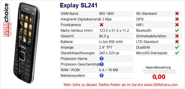 Explay SL241 technische Daten Explay SL241 technische Daten