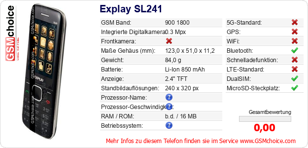 Explay SL241 technische Daten Explay SL241 technische Daten