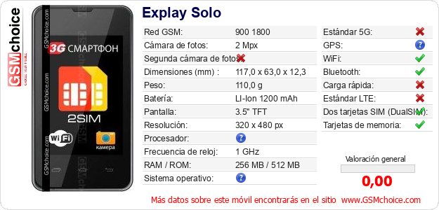 Explay Solo Datos técnicos del móvil Explay Solo Datos técnicos del móvil
