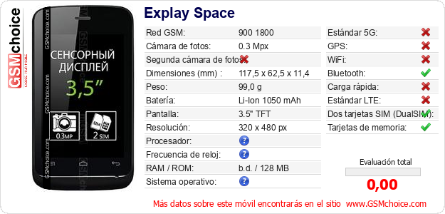 Explay Space Datos técnicos del móvil Explay Space Datos técnicos del móvil