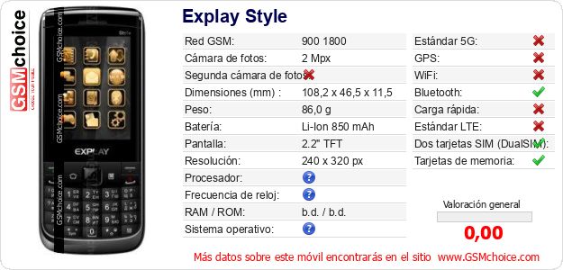 Explay Style Datos técnicos del móvil Explay Style Datos técnicos del móvil