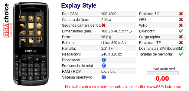Explay Style Datos técnicos del móvil 