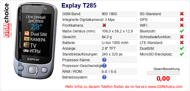 Explay T285 technische Daten Explay T285 technische Daten