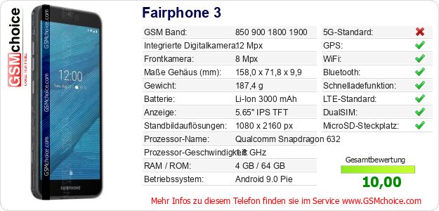 Fairphone 3 technische Daten Fairphone 3 technische Daten
