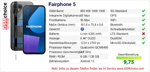 Fairphone 5 technische Daten Fairphone 5 technische Daten