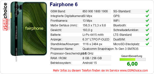 Fairphone 6 technische Daten Fairphone 6 technische Daten