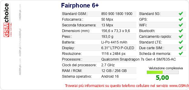 Fairphone 6+ Dati tecnici di telefono cellulare Fairphone 6+ Dati tecnici di telefono cellulare