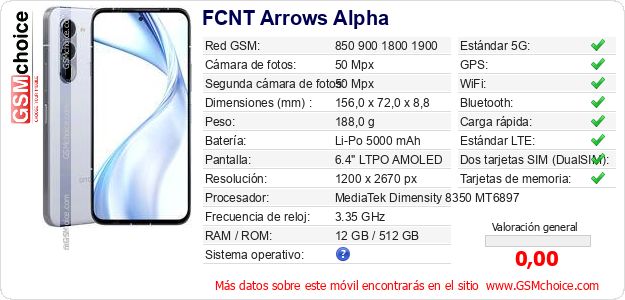 FCNT Arrows Alpha Datos técnicos del móvil FCNT Arrows Alpha Datos técnicos del móvil