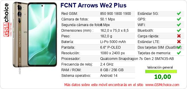 FCNT Arrows We2 Plus Datos técnicos del móvil FCNT Arrows We2 Plus Datos técnicos del móvil