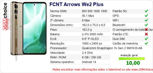 FCNT Arrows We2 Plus Especificações técnicas do telemóvel 